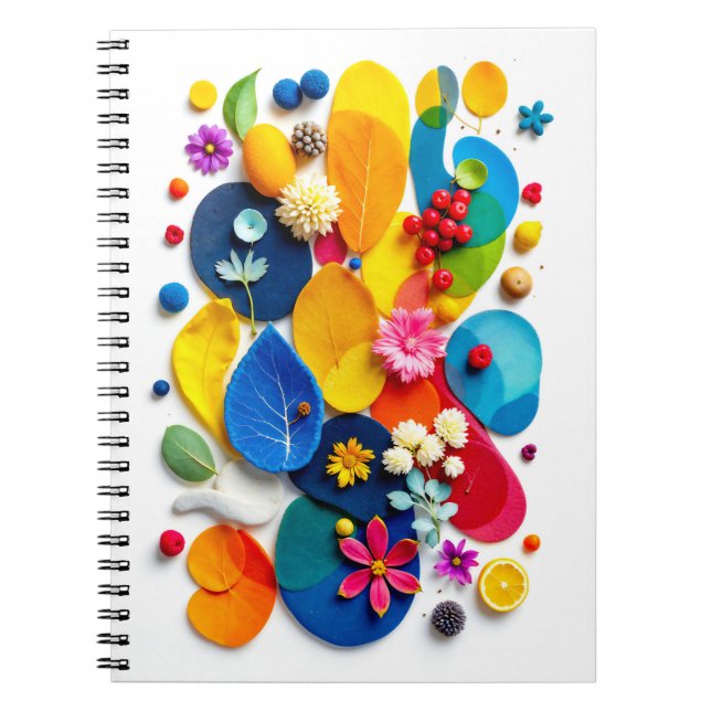 Bright Abstract Floral Mixed Media Collage Notebook (Front)