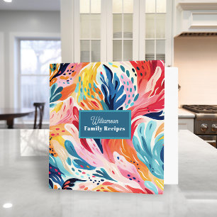 Bright Abstract Floral Monogram Family Recipes Binder