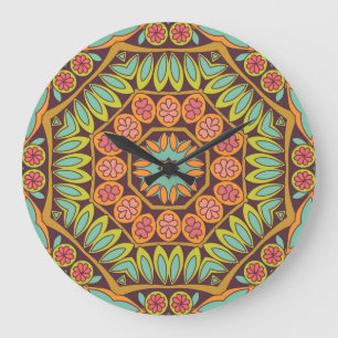 Bright abstract floral ornament design. large clock