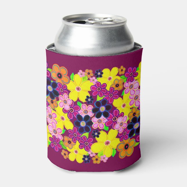 Bright Abstract Flower Art Can Cooler (Can Front)