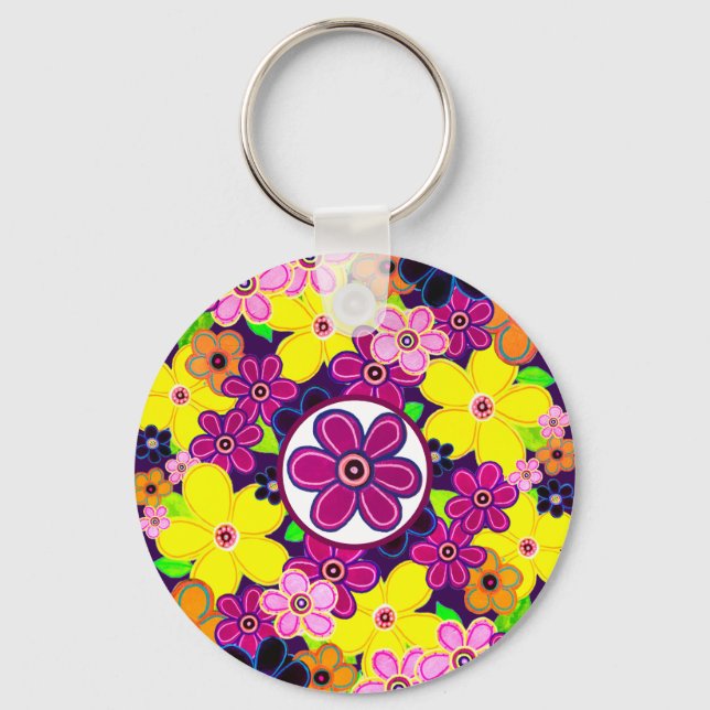 Bright Abstract Flower Art Keychain (Front)