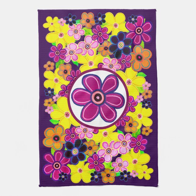 Bright Abstract Flower Art Kitchen Towel (Vertical)