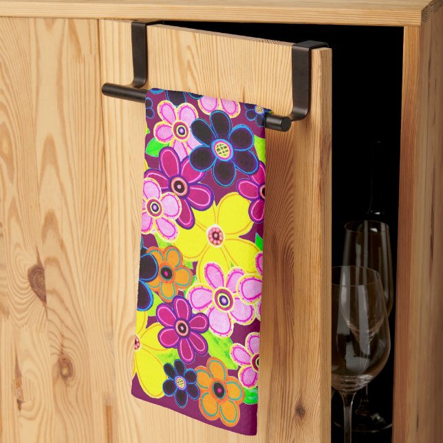 Bright Abstract Flower Art Kitchen Towel (Thirds Fold)