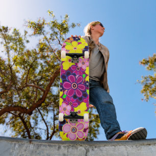 Bright Abstract Flower Art Skateboard