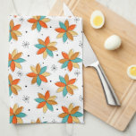 Bright Abstract Flowers Mid Century Pattern Kitchen Towel<br><div class="desc">This funky flower mid century kitchen towel features turquoise blue,  yellow,  and two shades of orange abstract daisy flowers along with starbursts and dots. It will add that POP you want hanging from your oven door!</div>