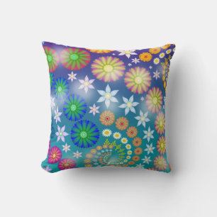 Bright Abstract Fractal Flowers Throw Pillow