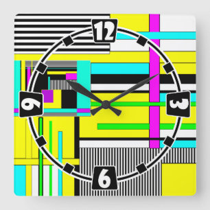 Bright abstract geometric neon pattern square wall clock