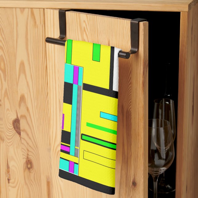 Bright abstract geometric neon pattern throw pillo kitchen towel (Thirds Fold)