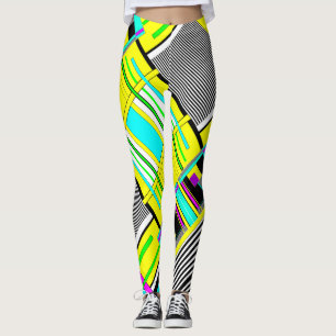 Bright abstract geometric neon pattern throw pillo leggings
