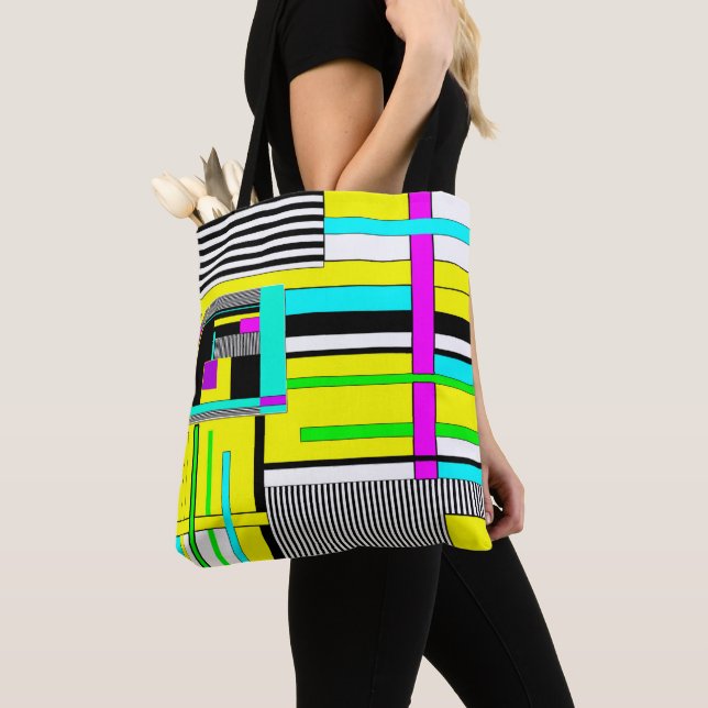 Bright abstract geometric neon pattern throw pillo tote bag (Close Up)