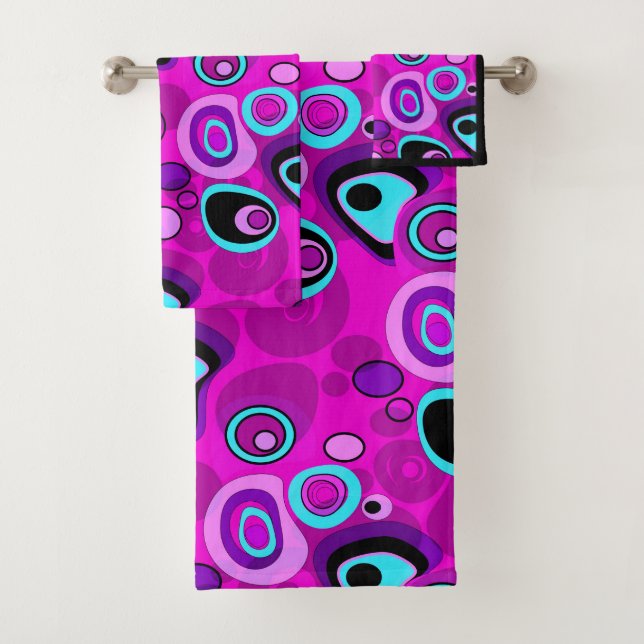 Bright, abstract , Magenta Bath Towel Set (Insitu)