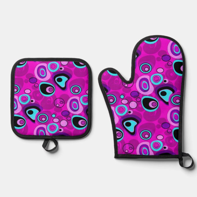 Bright, abstract , Magenta Neck Tie Oven Mitt & Pot Holder Set (Front)