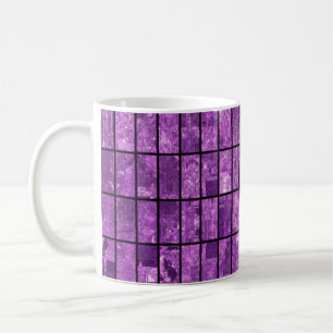 Bright abstract mosaic violet background with glos coffee mug