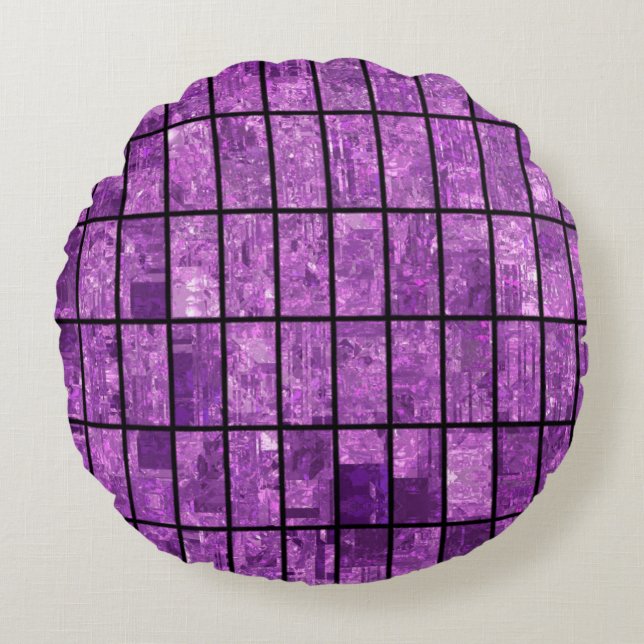 Bright abstract mosaic violet background with glos round pillow (Front)