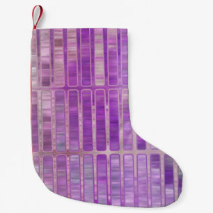 Bright abstract mosaic violet background with glos small christmas stocking