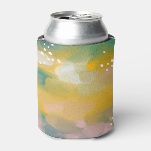 Bright abstract painted Brush stroke yellow green  Can Cooler (Can Front)