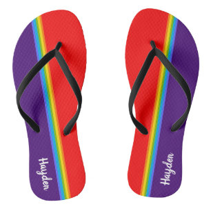             Bright Abstract Rainbow Cool Add Name Flip Flops