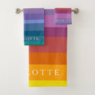 Bright Abstract Rainbow Stripes Personalized  Bath Towel Set