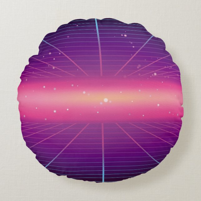 Bright abstract retro background made in 80s style round pillow (Front)