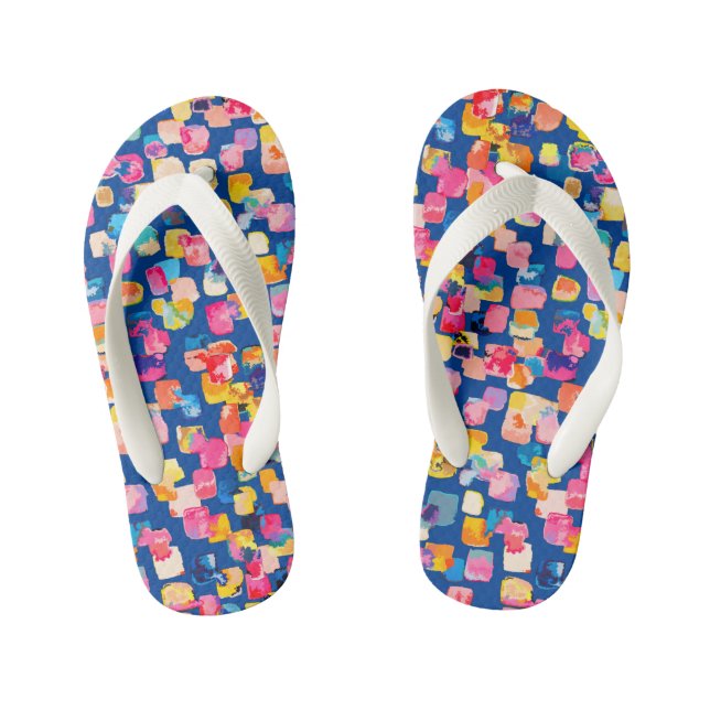Bright Abstract Square Pattern Kid's Flip Flops (Footbed)