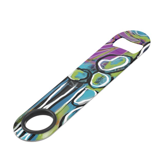 Bright Abstract Stainless Steel Bottle Opener Bar Key (Front Angled)