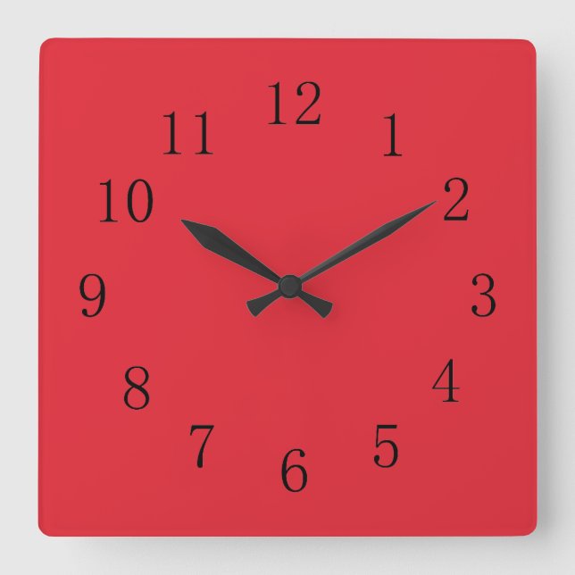 Bright Alizarin Red Square Wall Clock (Front)
