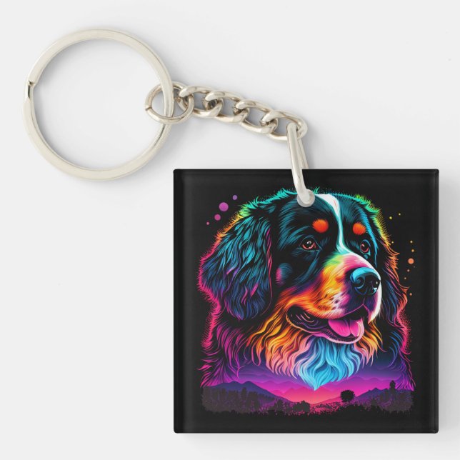 Bright and Beautiful Bernese Mountain Dog Keychain (Front)