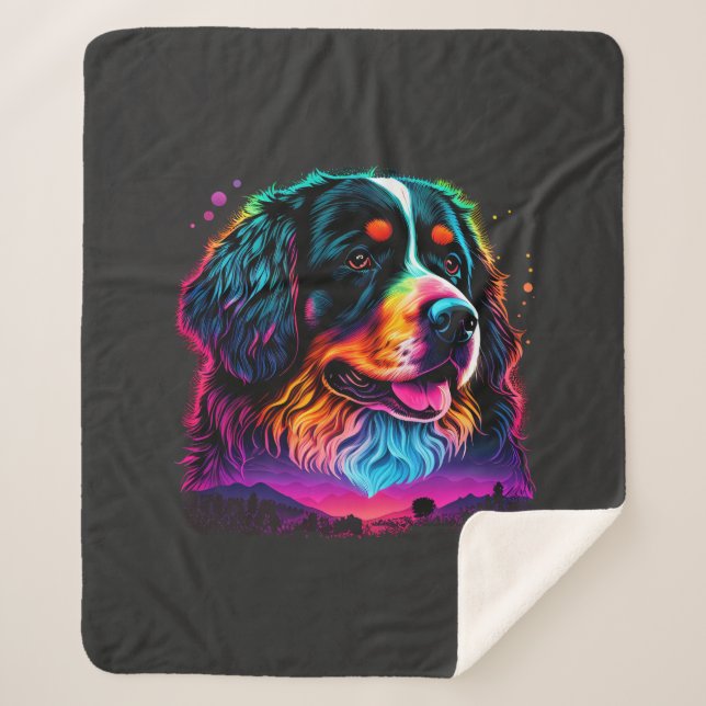 Bright and Beautiful Bernese Mountain Dog Sherpa Blanket (Front)