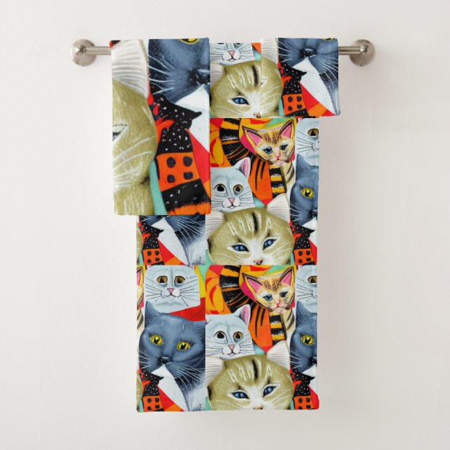 Bright and Beautiful Cats Bath Towel Set (Insitu)