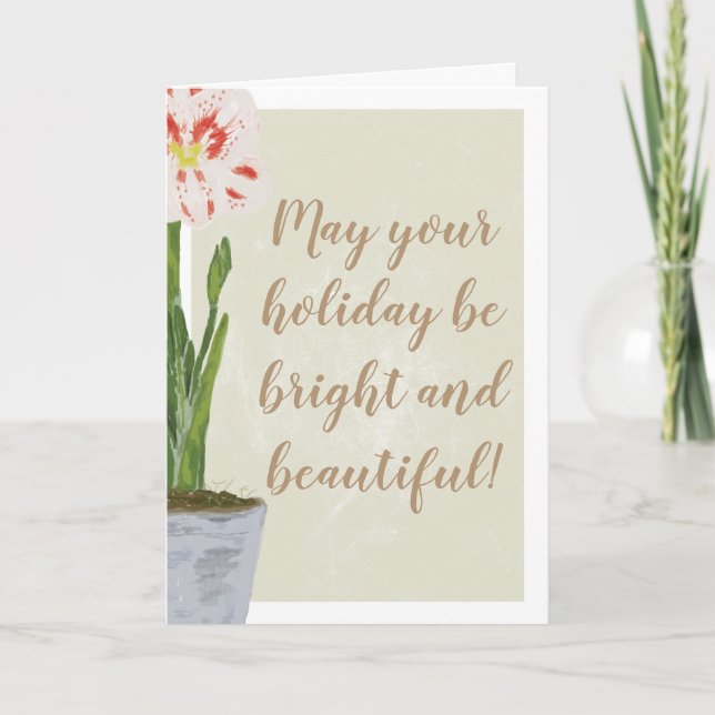 Bright and Beautiful Watercolor Amaryllis Flower Card (Front)
