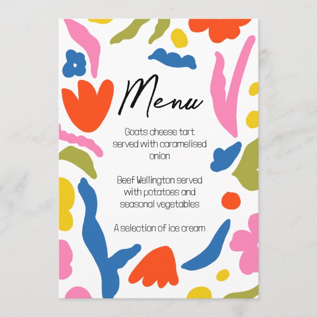 Bright and Bold Floral Abstract Colorful Menu (Front)