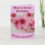 Bright and Bold Floral Birthday Card Sister-in-Law<br><div class="desc">Beautiful pink peach blossom makes a great image for this floral birthday card for Sister-in-Law.  Text can easily be personalised as wished.</div>