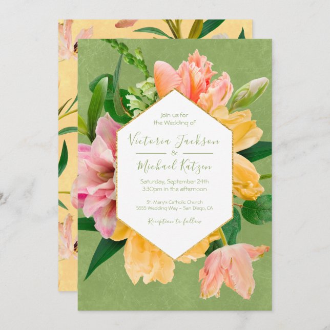Bright and Bold Floral Wedding Invitation (Front/Back)