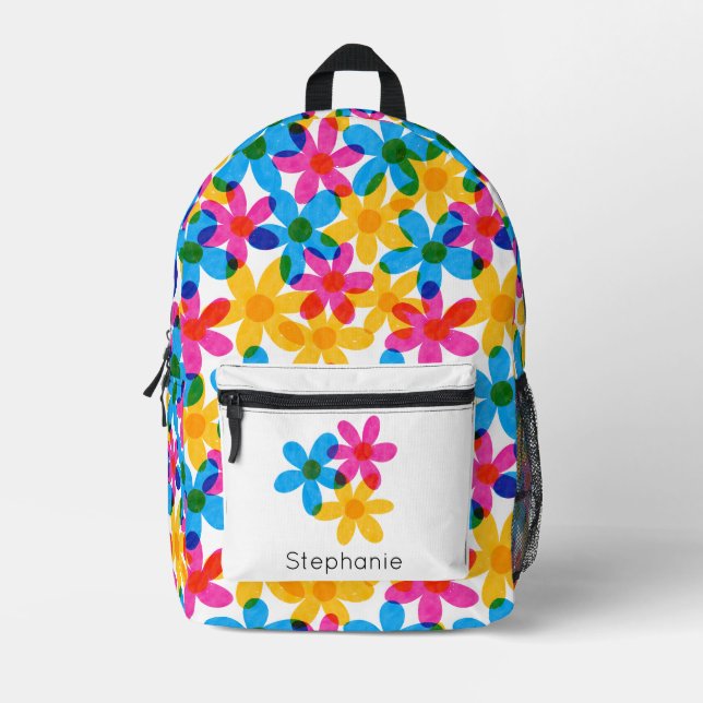 Bright and Bold Hippie Flowers Personalized Printed Backpack (Front)