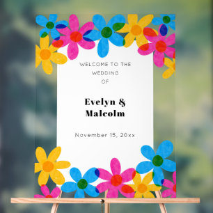 Bright and Bold Hippie Flowers Spring Wedding Acrylic Sign