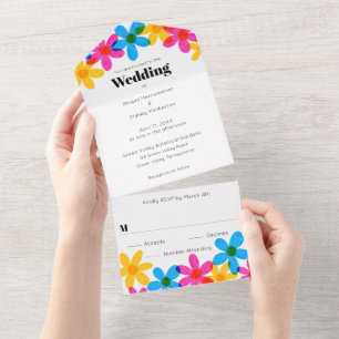 Bright and Bold Hippie Flowers Spring Wedding All In One Invitation