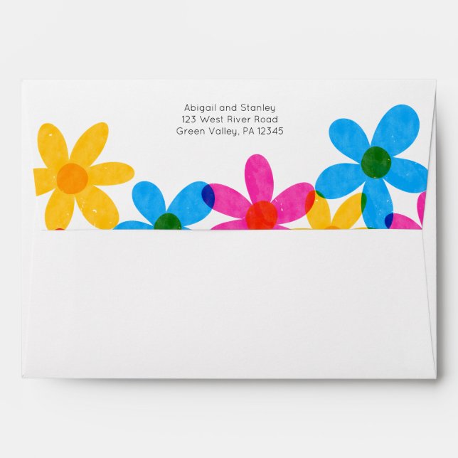 Bright and Bold Hippie Flowers Spring Wedding Envelope (Back (Top Flap))