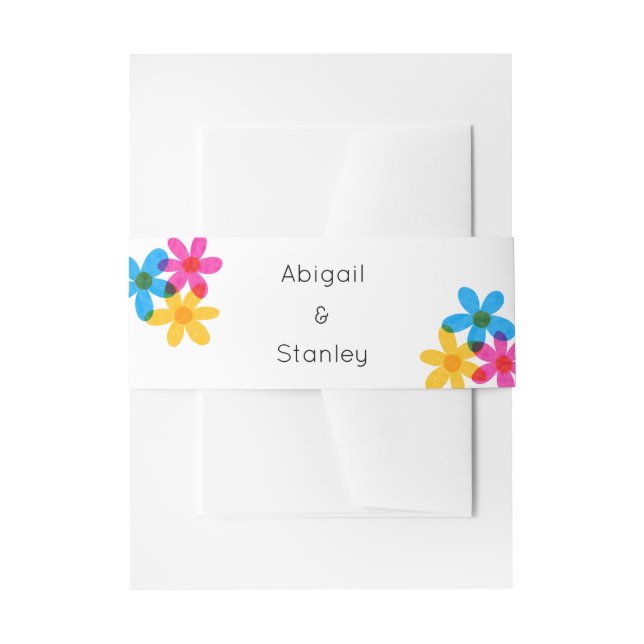 Bright and Bold Hippie Flowers Spring Wedding Invitation Belly Band (Front Example)