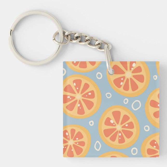 Bright and Bold Orange Slices Pattern on Blue Keychain (Front)
