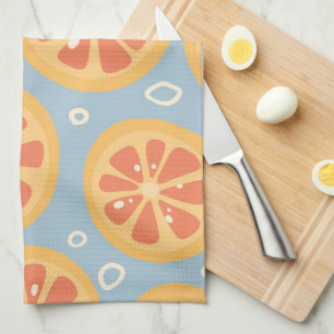 Bright and Bold Orange Slices Pattern on Blue Kitchen Towel
