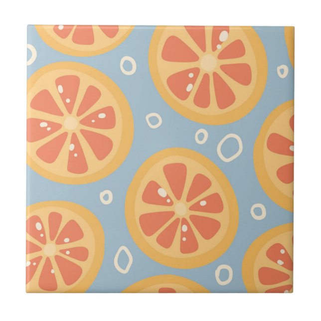 Bright and Bold Orange Slices Pattern on Blue Tile (Front)