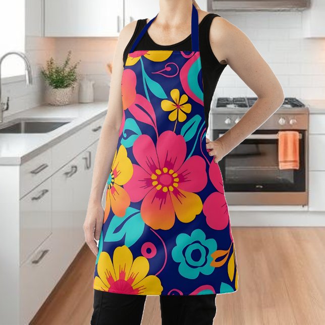 Bright and Bold Retro Flowers-Dopamine Style Apron (Bright and Bold Retro Flowers-Dopamine Style Apron)