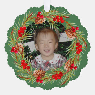 Bright and Cheerful Wreath - Your Photo  Ornament Card