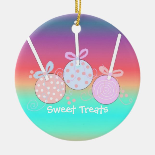 Bright and Cheery Cake Pops Ceramic Ornament (Front)