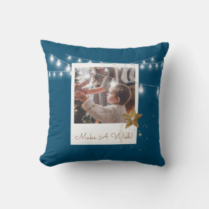 Bright and cheery sapphire make a wish holiday throw pillow