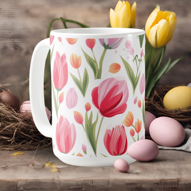 Bright And Cheery Spring Watercolor Pink Tulips Coffee Mug (Bright And Cheery Spring Watercolor Pink Tulips Coffee Mug)
