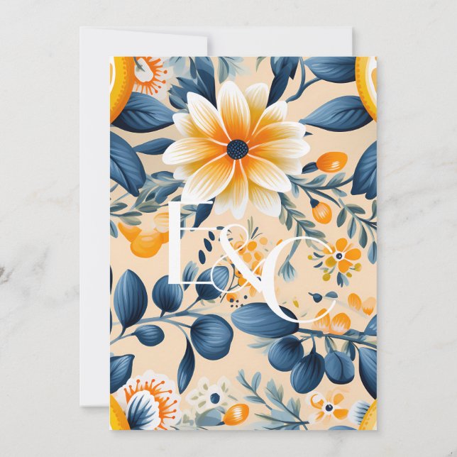 Bright And Citrus Floral Wedding Invitation (Back)