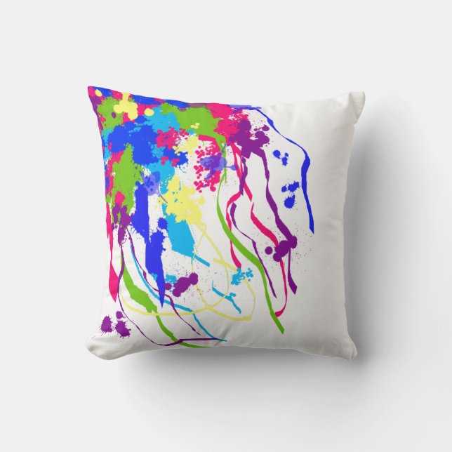 Bright and Colourful Abstract Ink Splatter Pillow (Front)