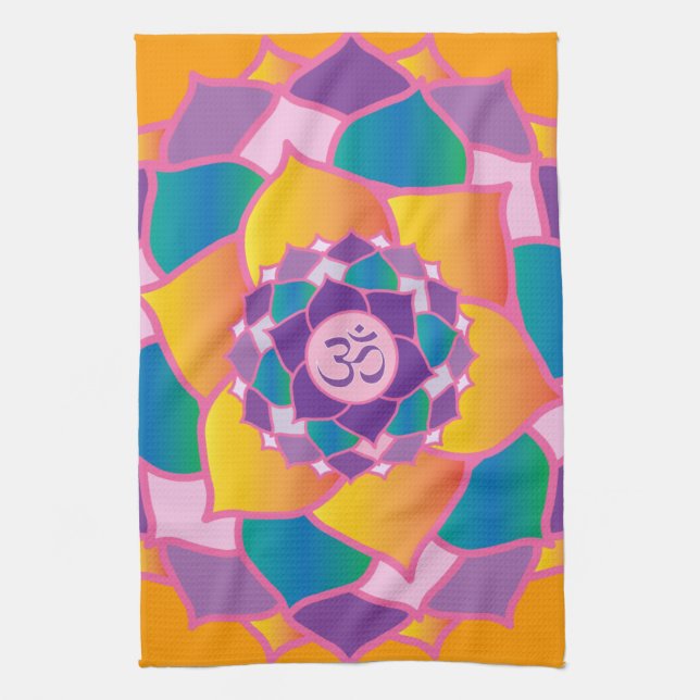 Bright and Colourful Crown Chakra Elegant Yoga Kitchen Towel (Vertical)