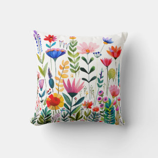 Bright and Colourful Floral Pattern Illustration Throw Pillow